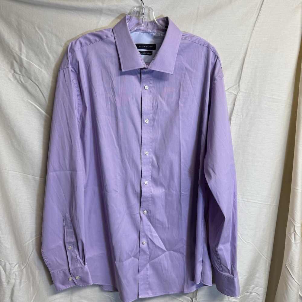 Tommy Hilfiger Men's TH Flex Collar Athletic Fit Stretch Shirt 18 34/35 Purple